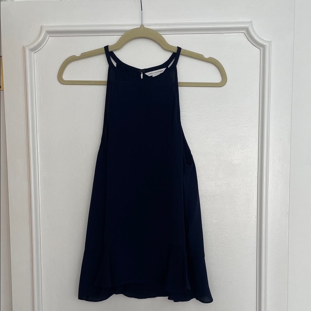 Diane Von Furstenberg Navy High-Neck Peplum Tank